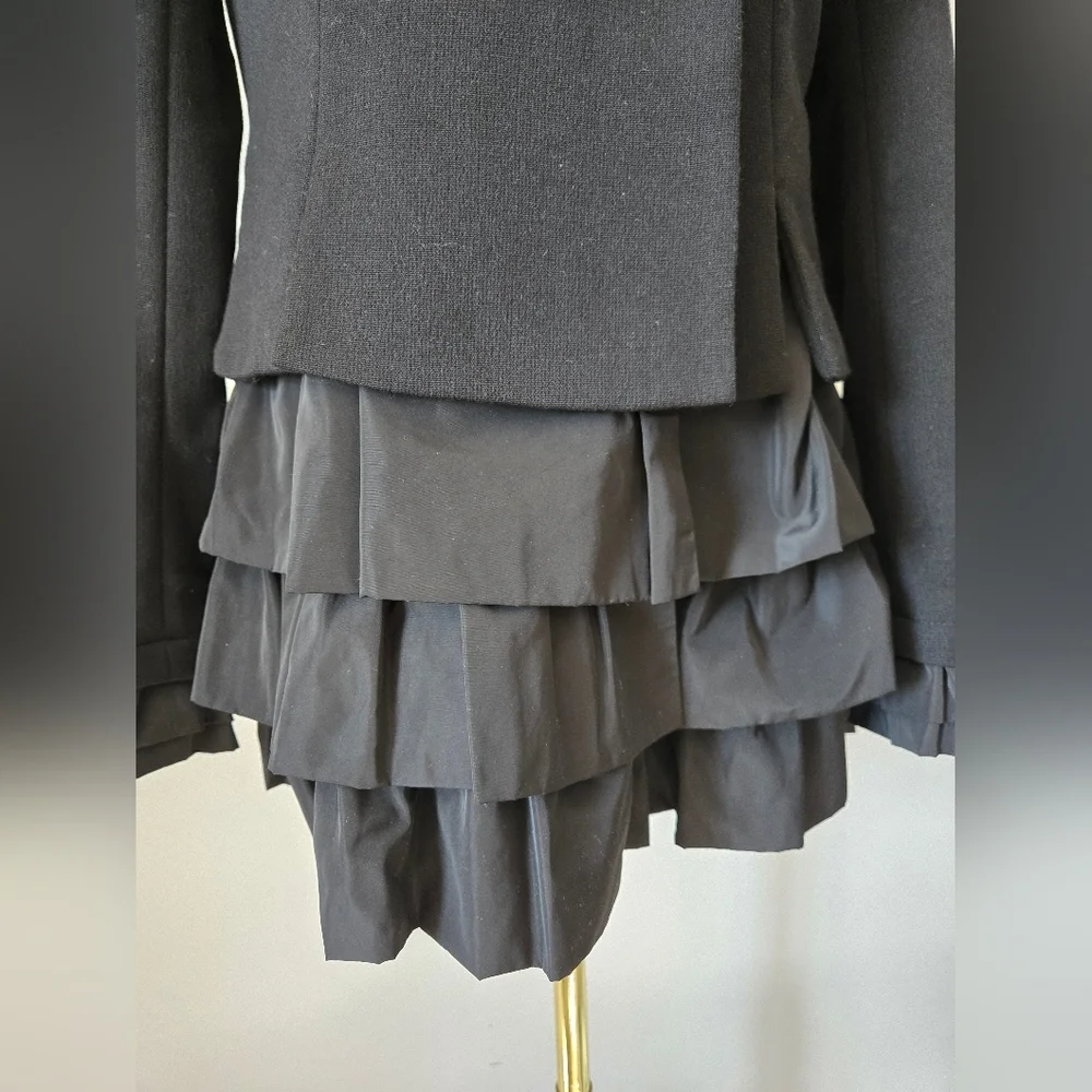 ECOLOR Black Double-Breasted Women's Jacket With Ruffle Bottom And Cuffs. Medium - Picture 5 of 14